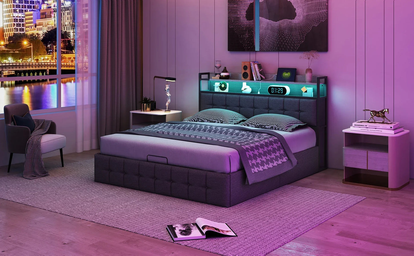 Ottoman Storage Bed with LED & USB