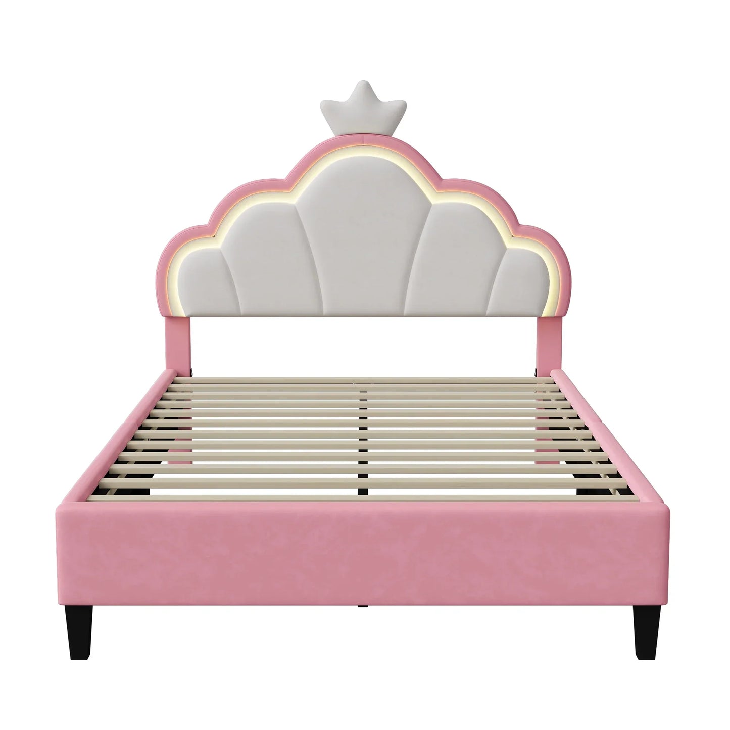 Crown Design Velvet Padded Bed