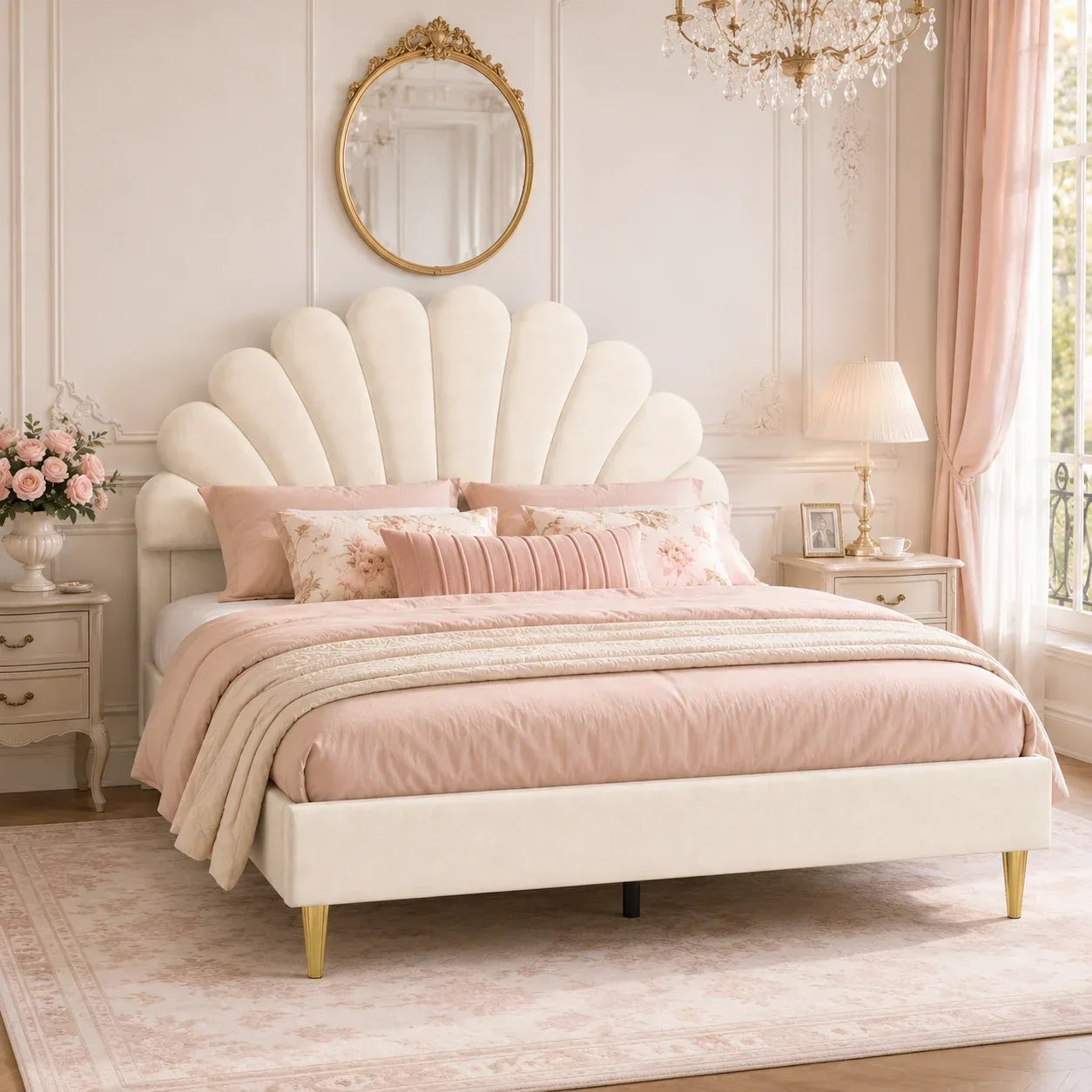 Petal Design Velvet Bed with Storage