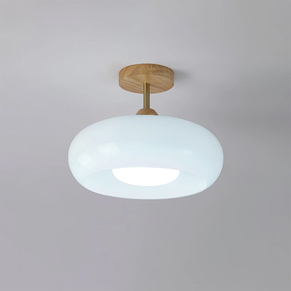 Vintage Bauhaus Wood and Glass Ceiling Light
