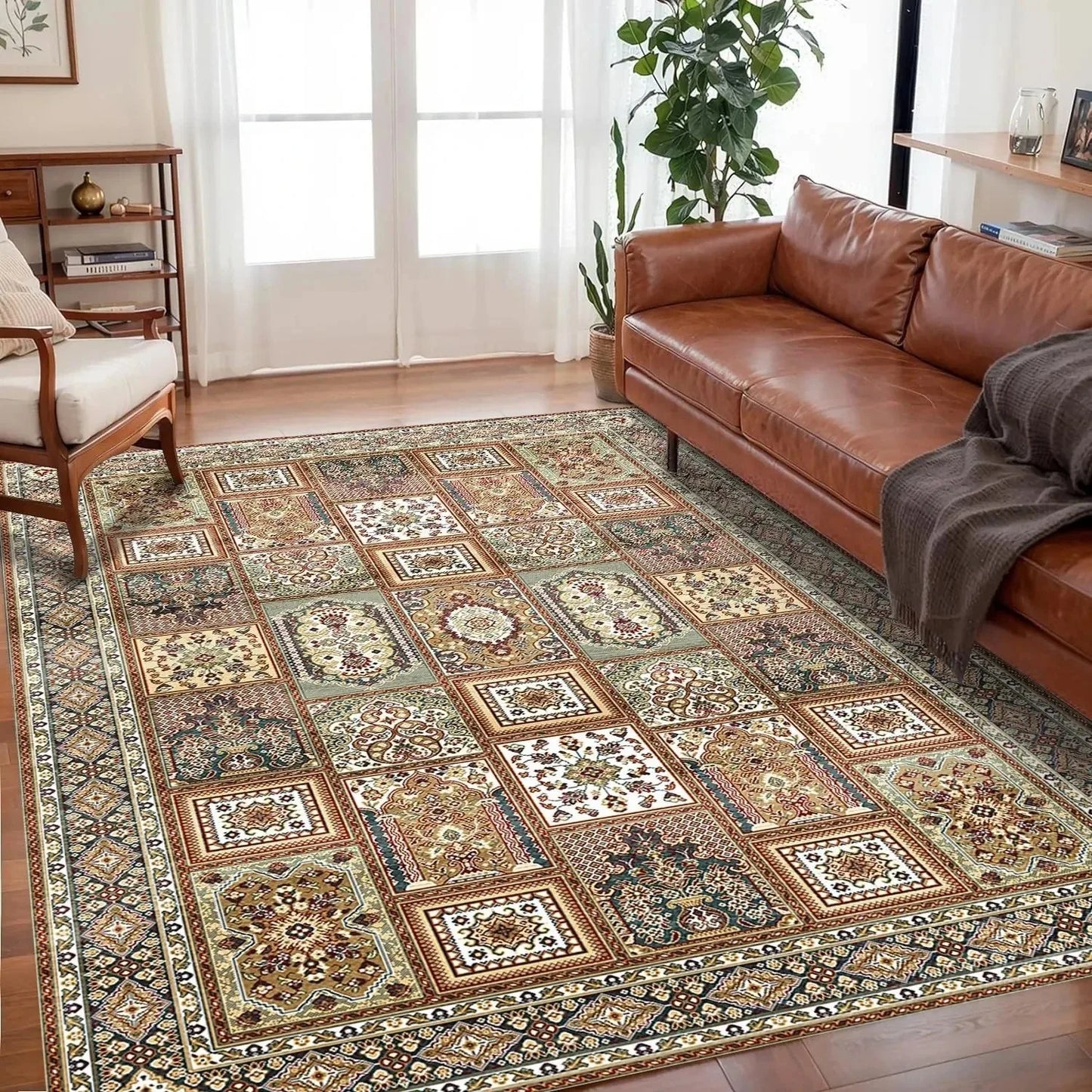 Green and Brown Patchwork Boho Rug