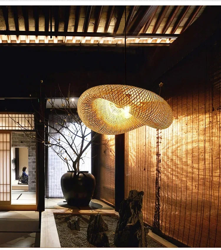 Vintage Twisted Woven Bamboo Pendant Light