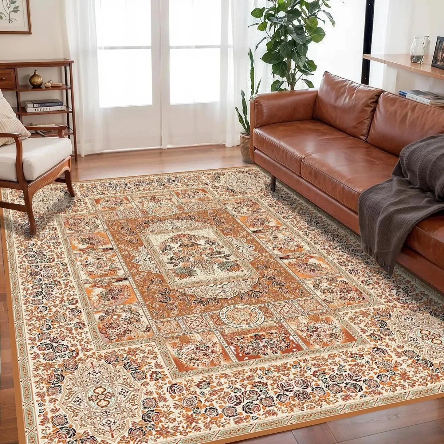 Rust and Ivory Persian-Garden Boho Rug