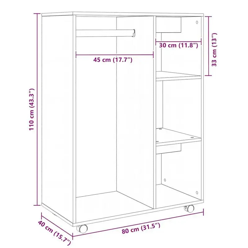 Sonica Oak Wardrobe on Wheels