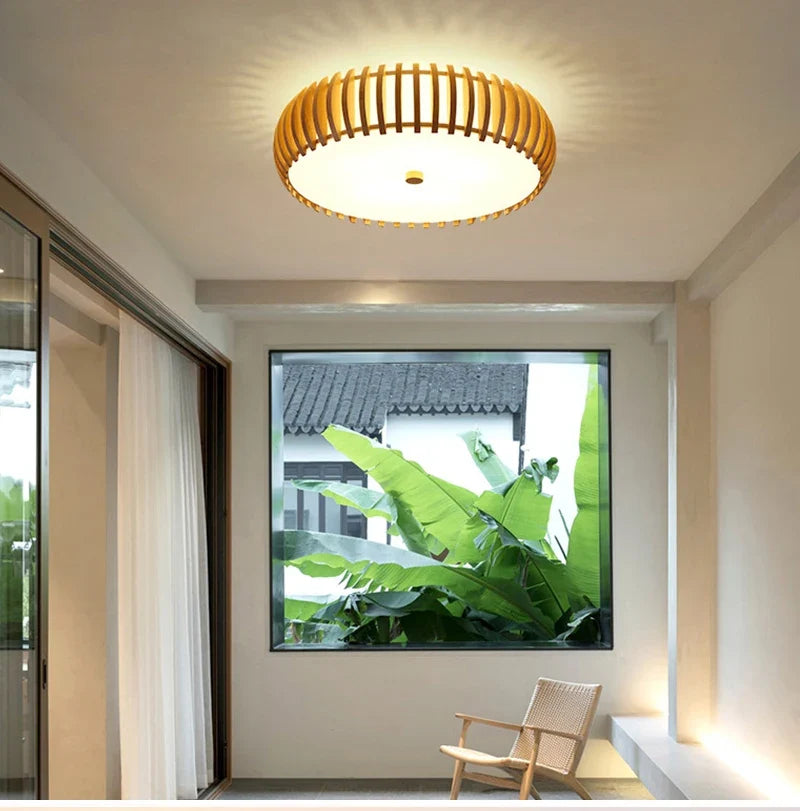 Japanese-Style Wood and Acrylic Ceiling Light