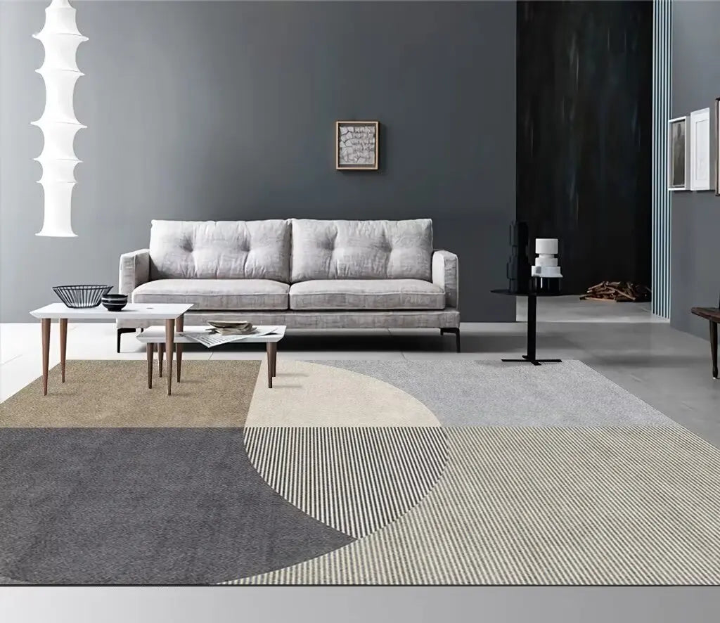 Gray and Beige Circular Rug