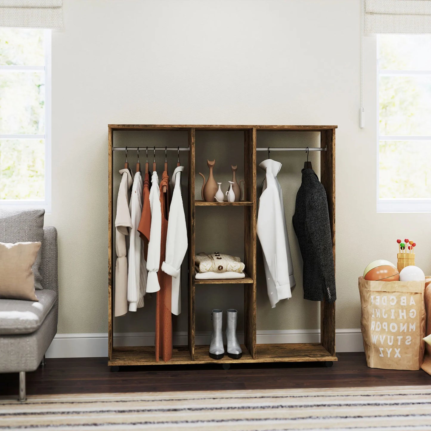Brown Mobile Double Wardrobe