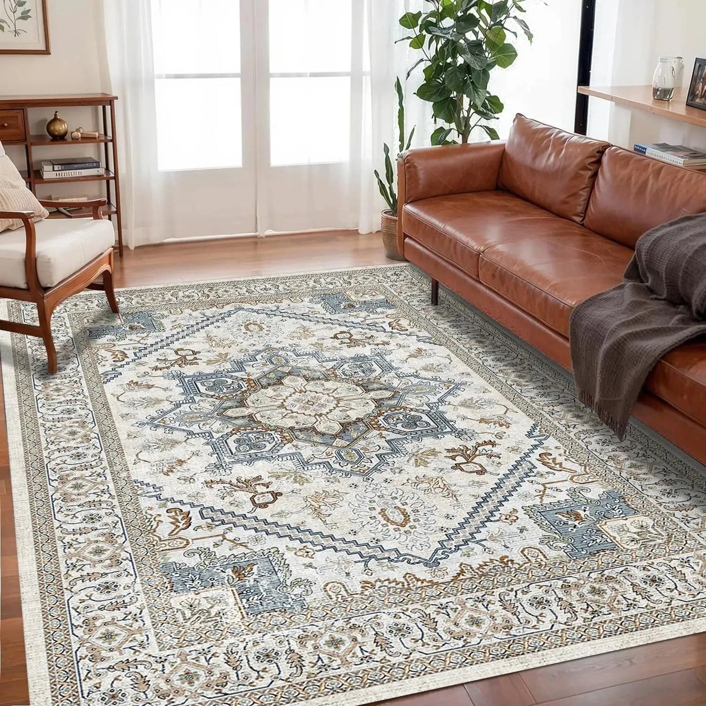 Ivory and Blue-Gray Boho Rug