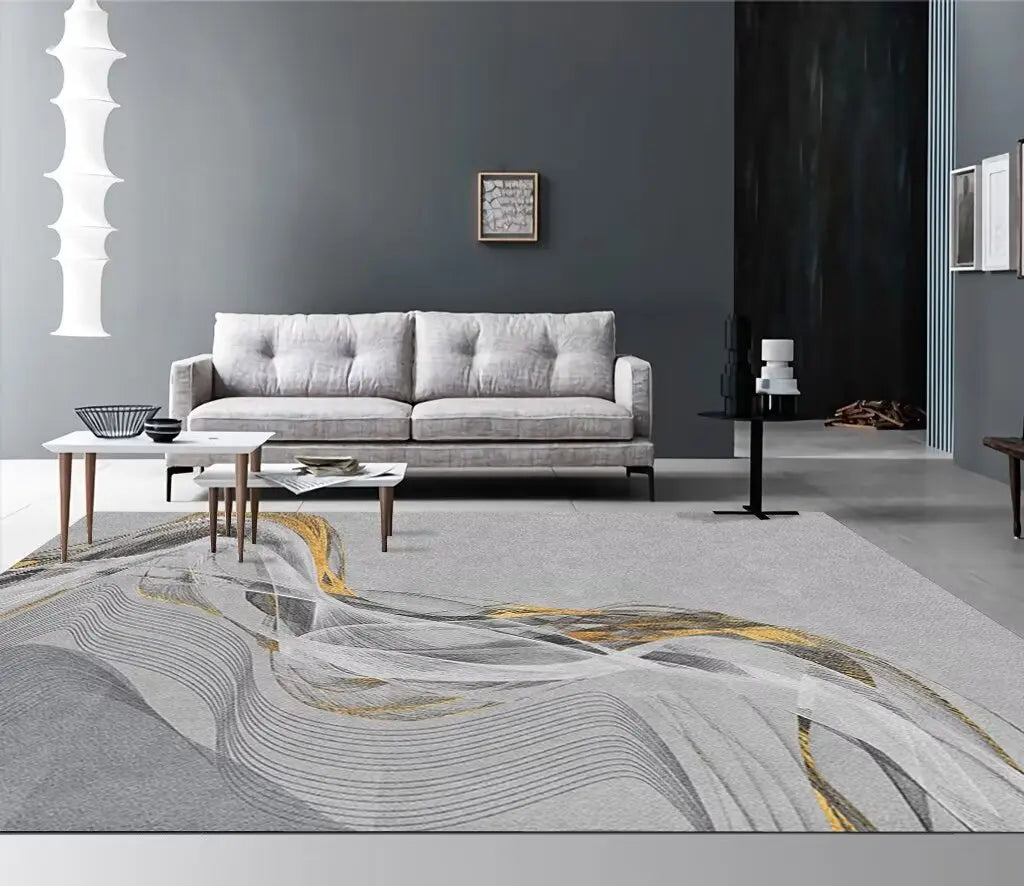 Gray and Gold Abstract Ribbon Rug