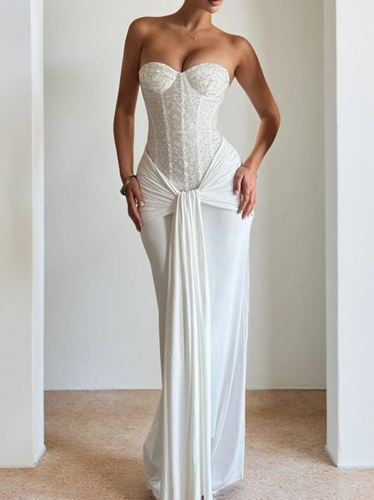 Robe Longue Bustier Ajustée – Robe de Soirée Minimaliste Chic