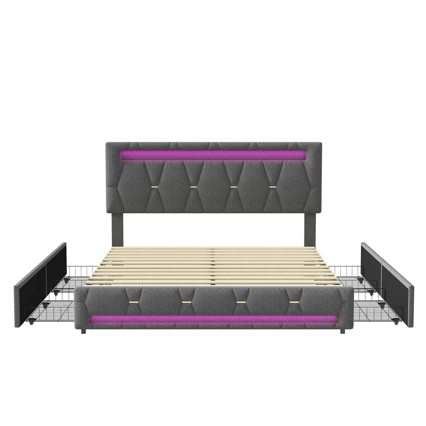Padded Bed with LED & Storage