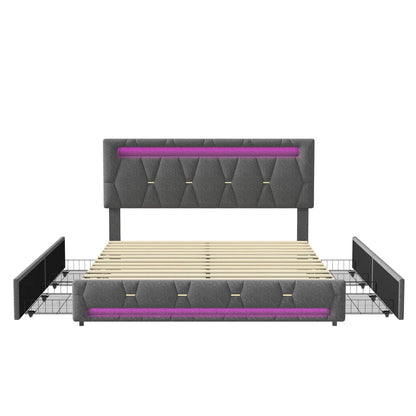 Padded Bed with LED & Storage