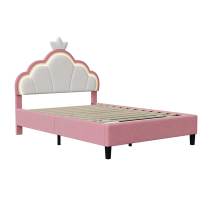 Crown Design Velvet Padded Bed