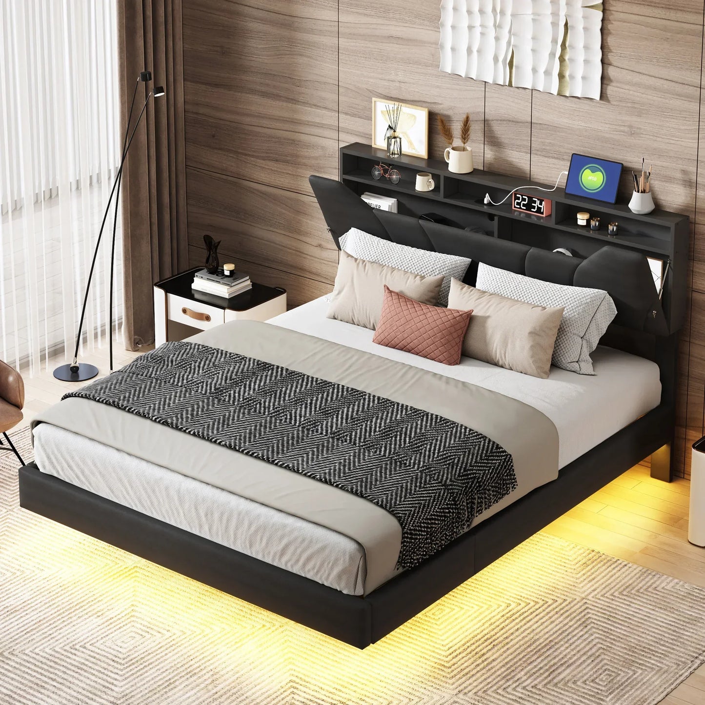 Floating Design Storage Bed with Drawer