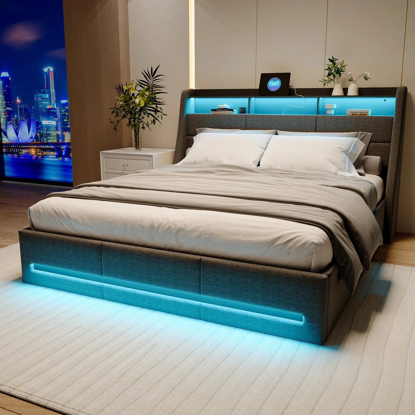 Ottoman Storage Bed with LED & USB Charging