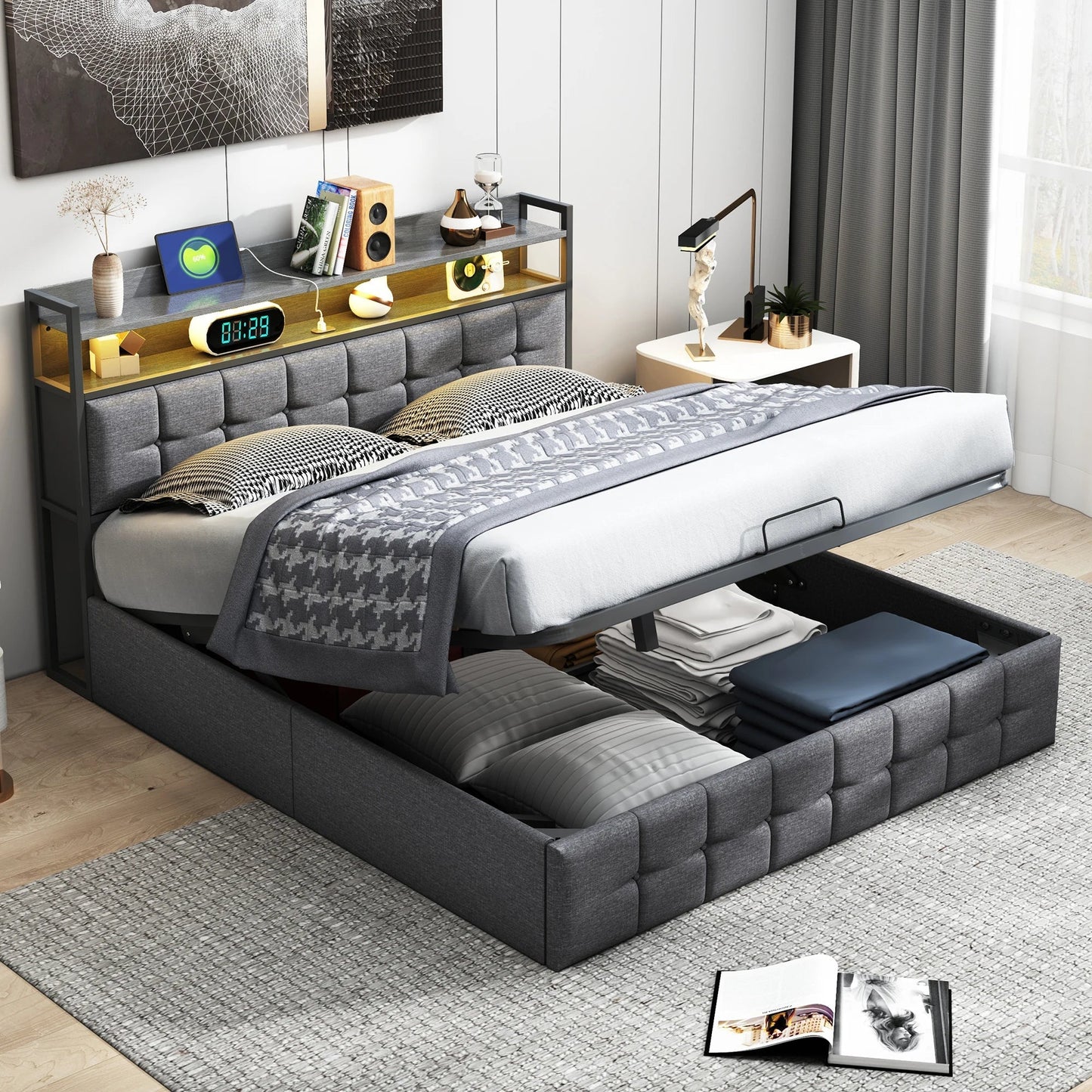 Ottoman Storage Bed with LED & USB