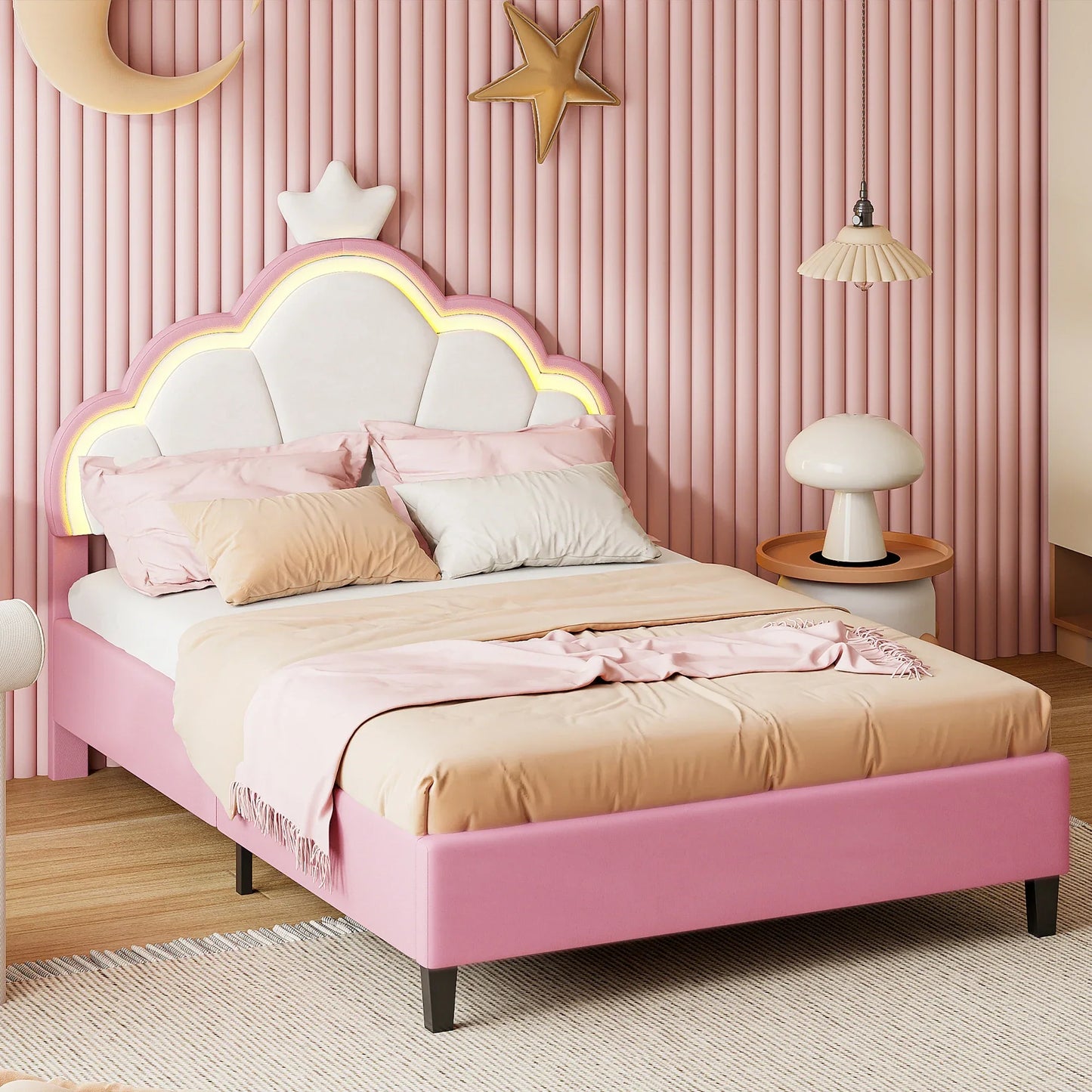 Crown Design Velvet Padded Bed