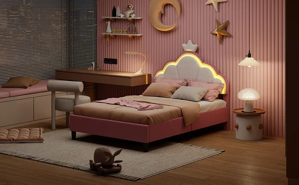 Crown Design Velvet Padded Bed