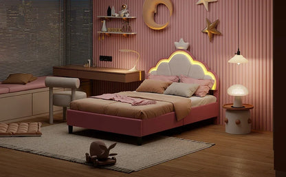 Crown Design Velvet Padded Bed