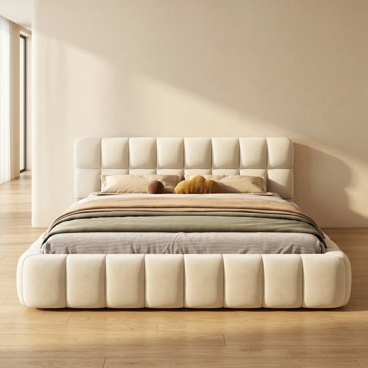 Beige Double Padded Bed
