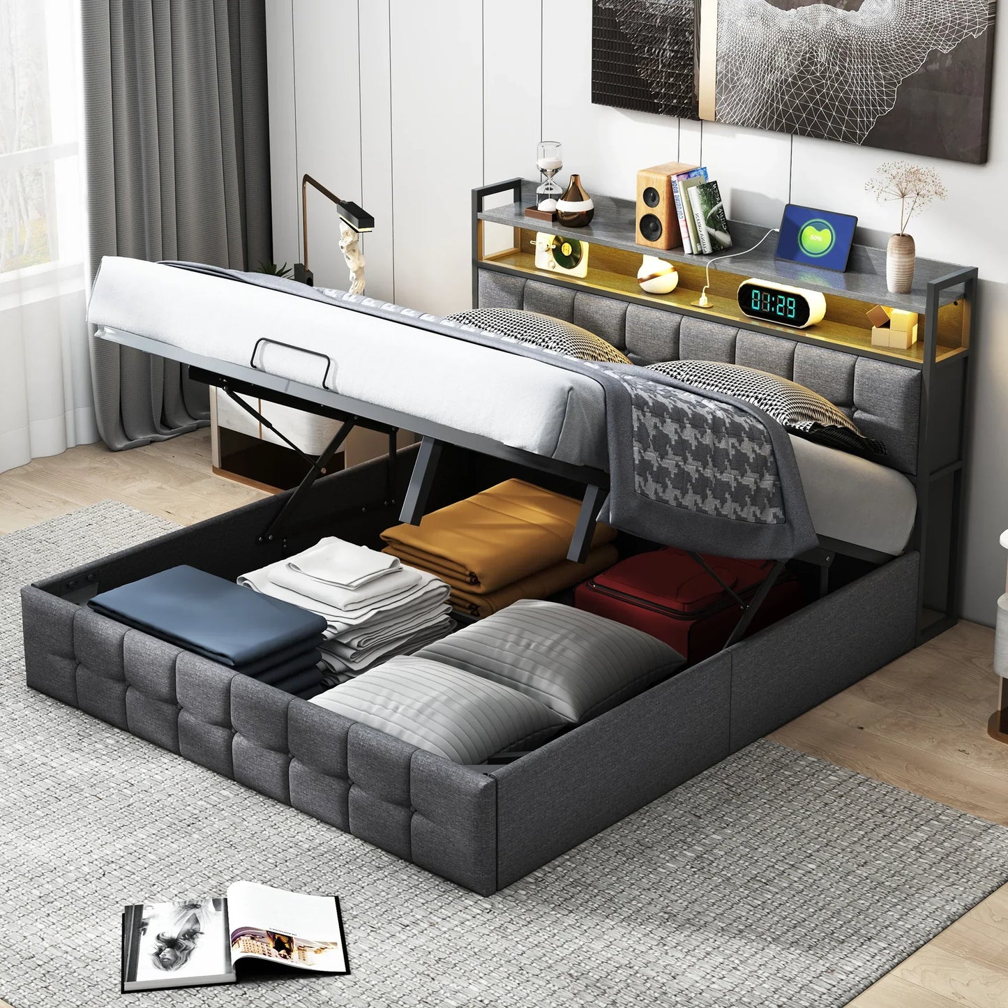 Ottoman Storage Bed with LED & USB