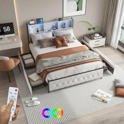 Velvet Bed with Storage & LED