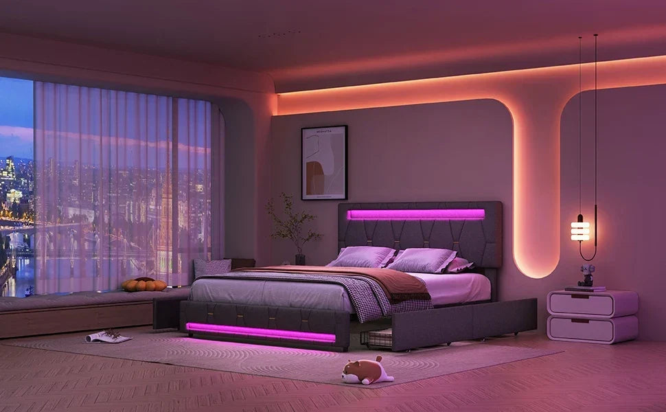 Padded Bed with LED & Storage