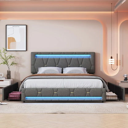 Padded Bed with LED & Storage