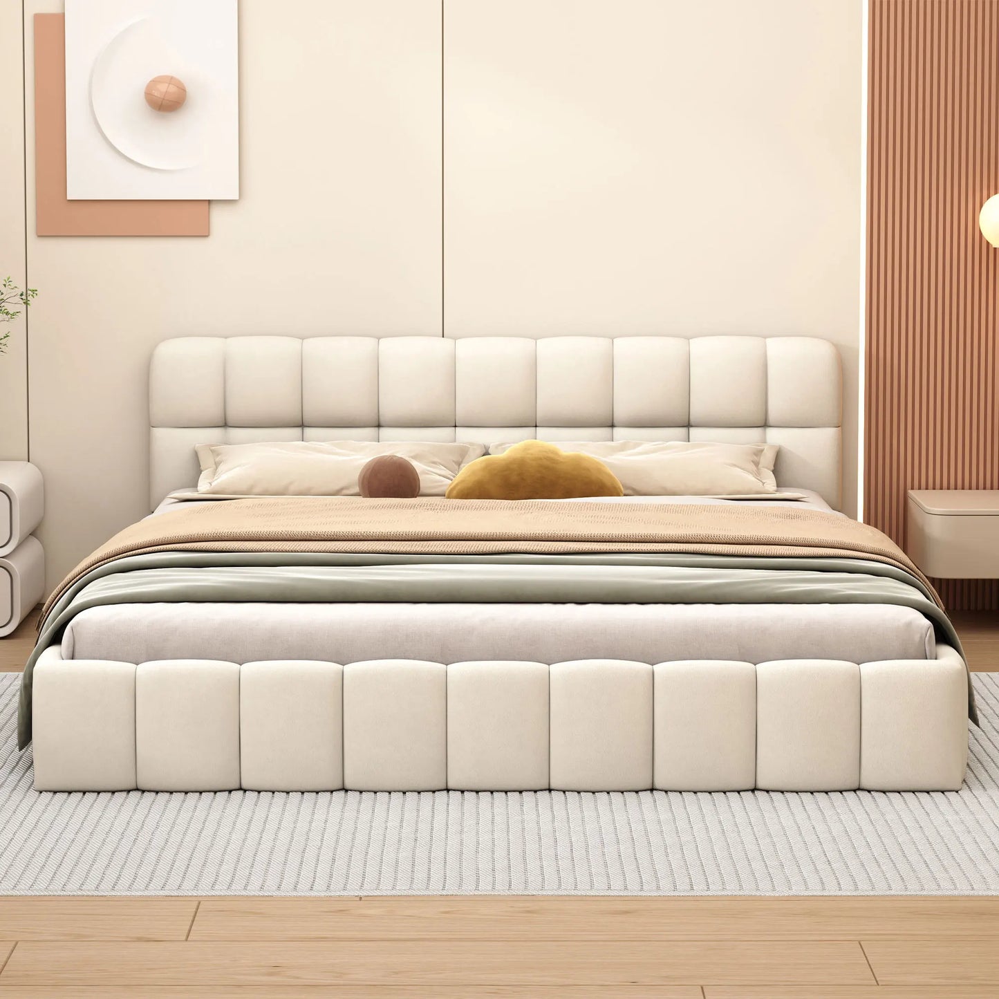 Beige Double Padded Bed