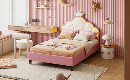 Crown Design Velvet Padded Bed