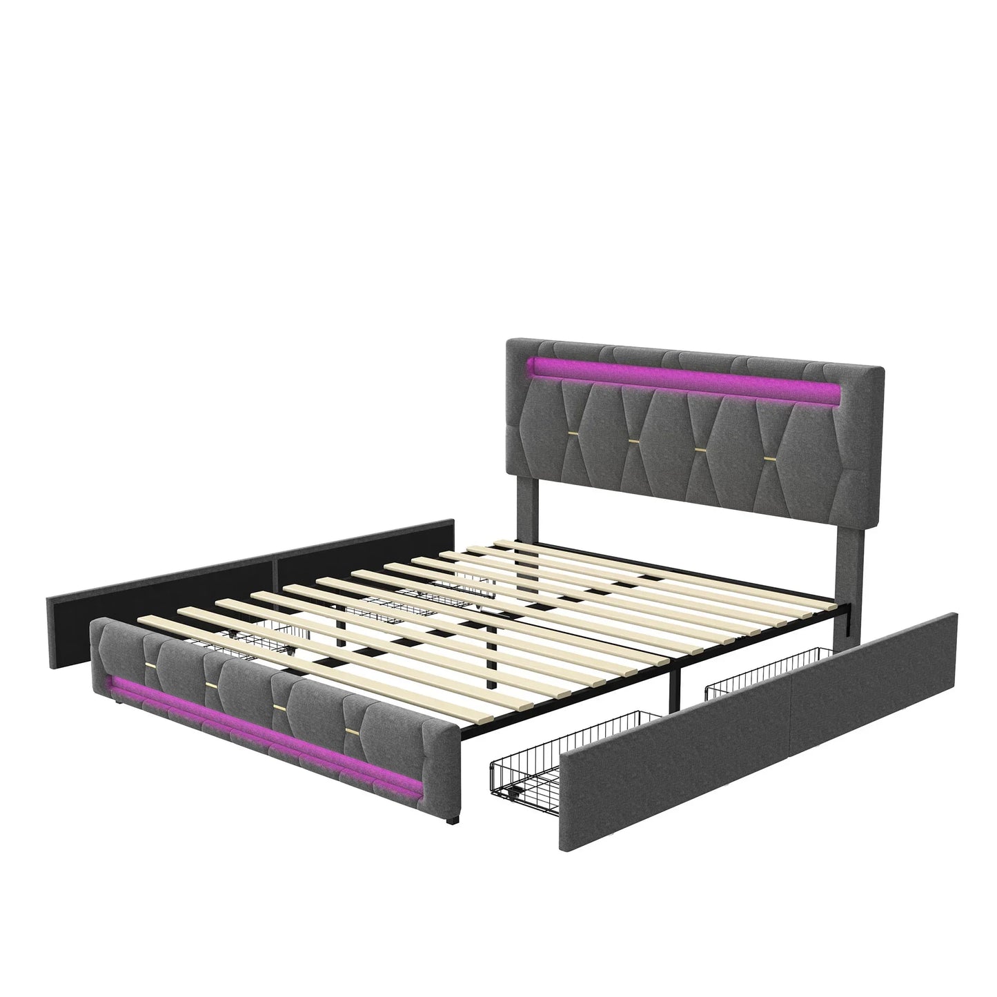 Padded Bed with LED & Storage