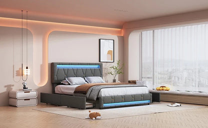 Padded Bed with LED & Storage