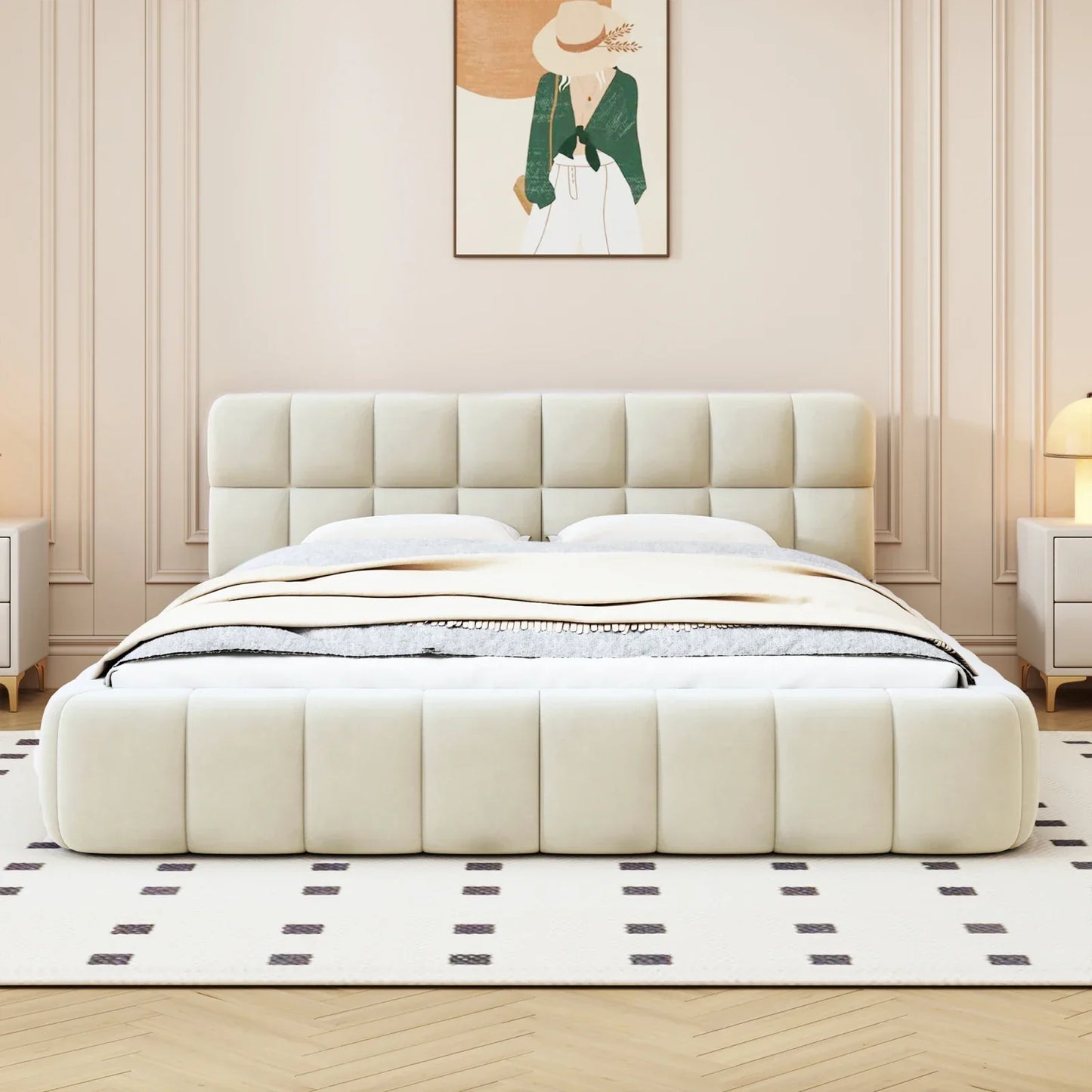 Beige Double Padded Bed