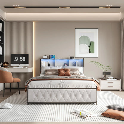 Velvet Bed with Storage & LED