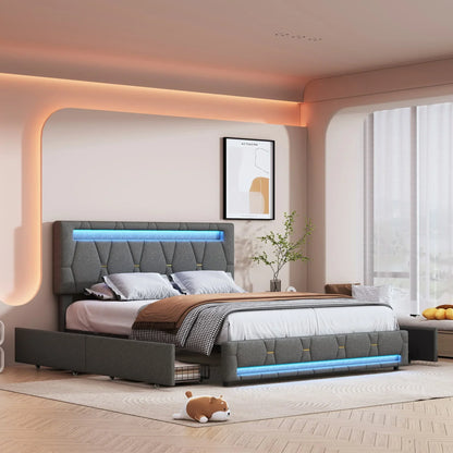 Padded Bed with LED & Storage