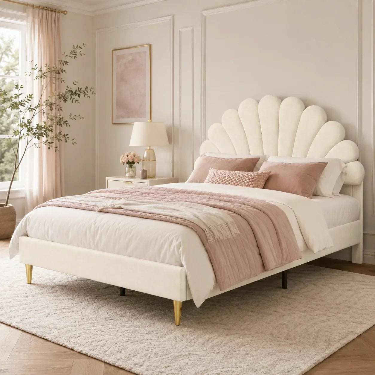 Petal Design Velvet Bed with Storage