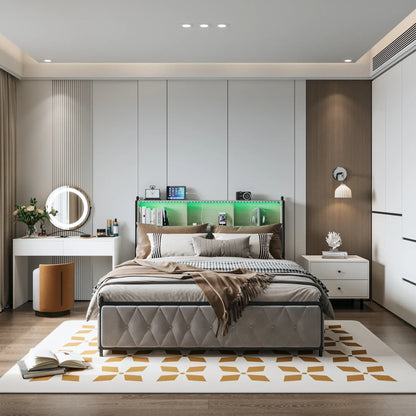 Velvet Bed with Storage & LED