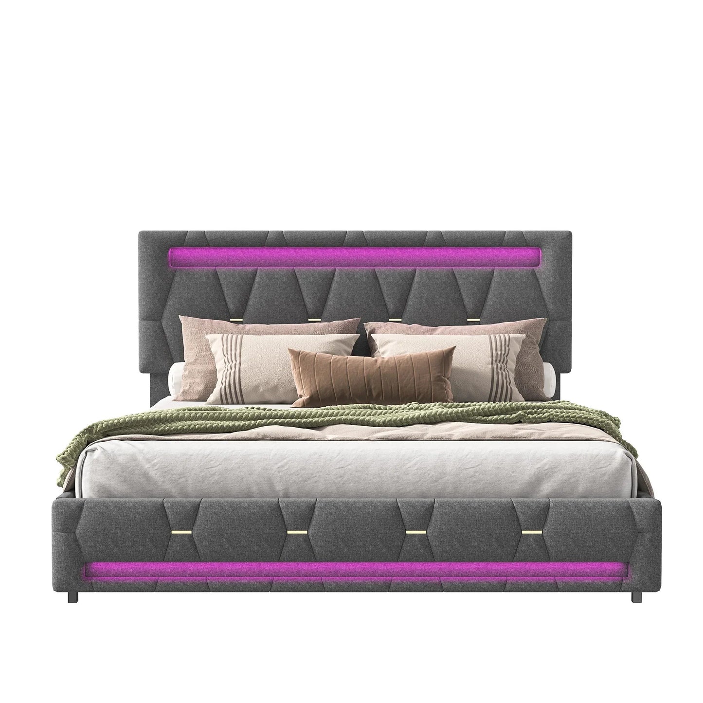 Padded Bed with LED & Storage