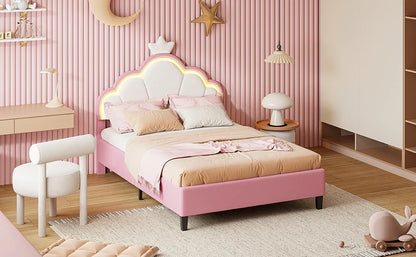 Crown Design Velvet Padded Bed