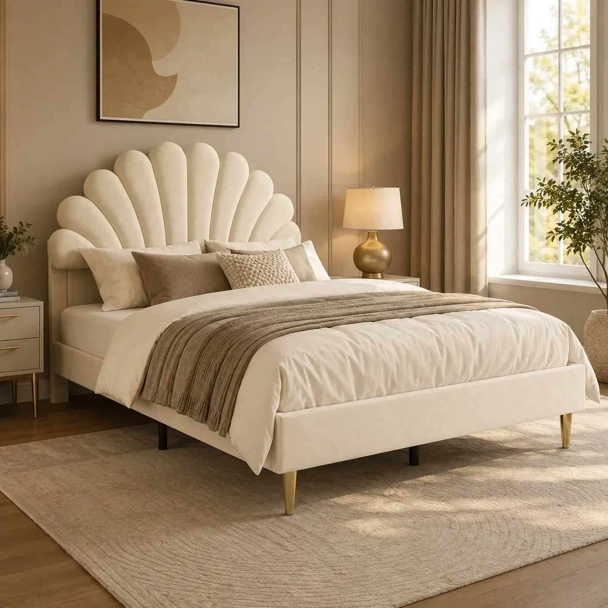 Petal Design Velvet Bed with Storage