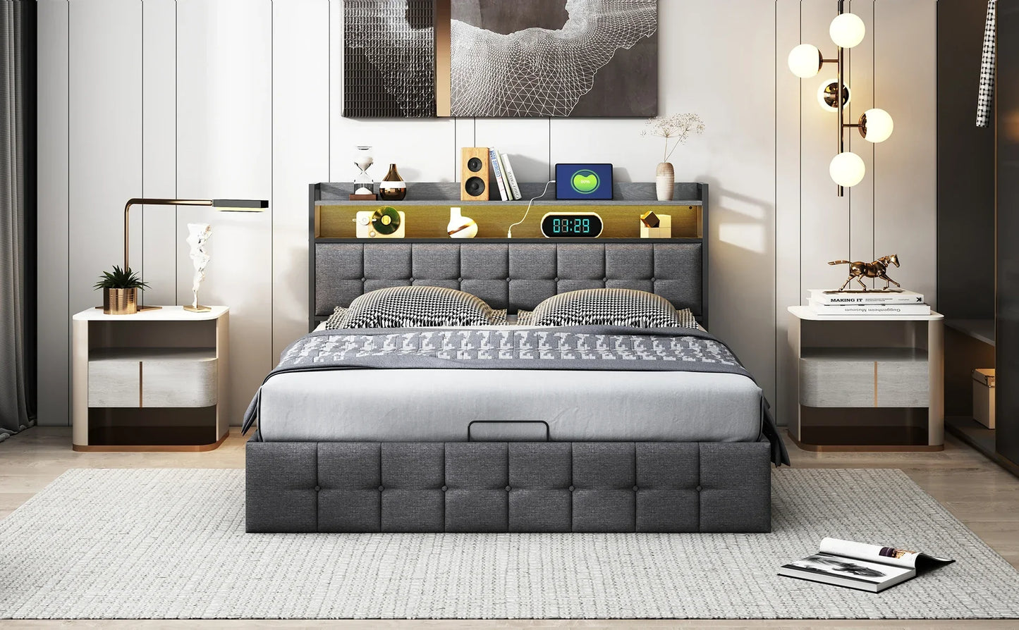 Ottoman Storage Bed with LED & USB