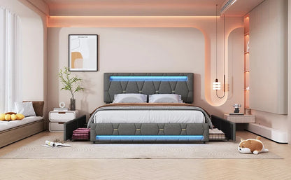 Padded Bed with LED & Storage
