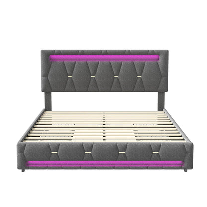 Padded Bed with LED & Storage
