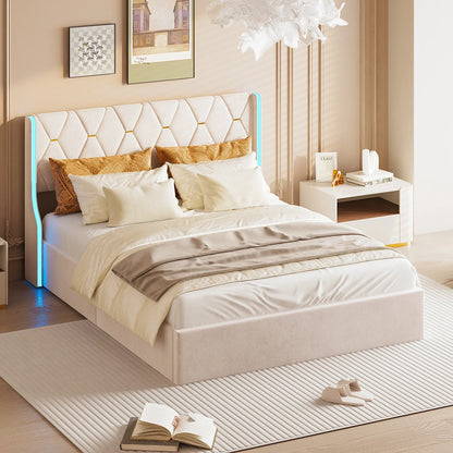Velvet Ottoman Bed with LED & Storage
