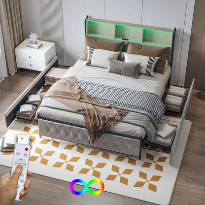Velvet Bed with Storage & LED