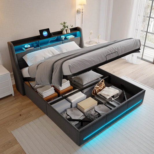 Ottoman Storage Bed with LED & USB Charging