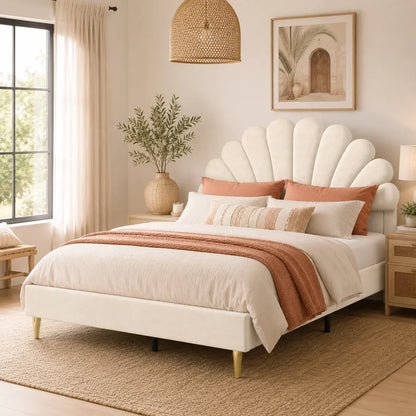 Petal Design Velvet Bed with Storage