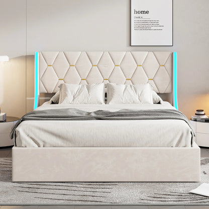 Velvet Ottoman Bed with LED & Storage