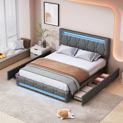 Padded Bed with LED & Storage