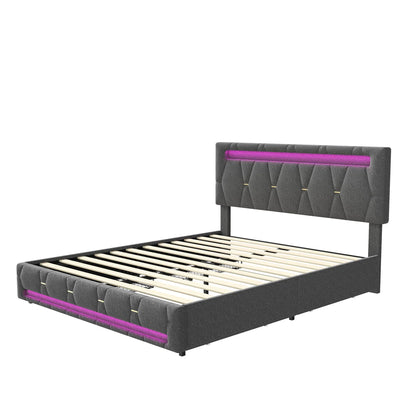 Padded Bed with LED & Storage